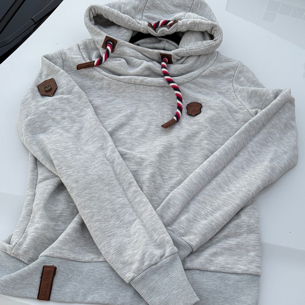 Naketano Light Gray Hoodie with Brown and Red Accents
